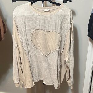 Women's Beige Heart Embellished Top